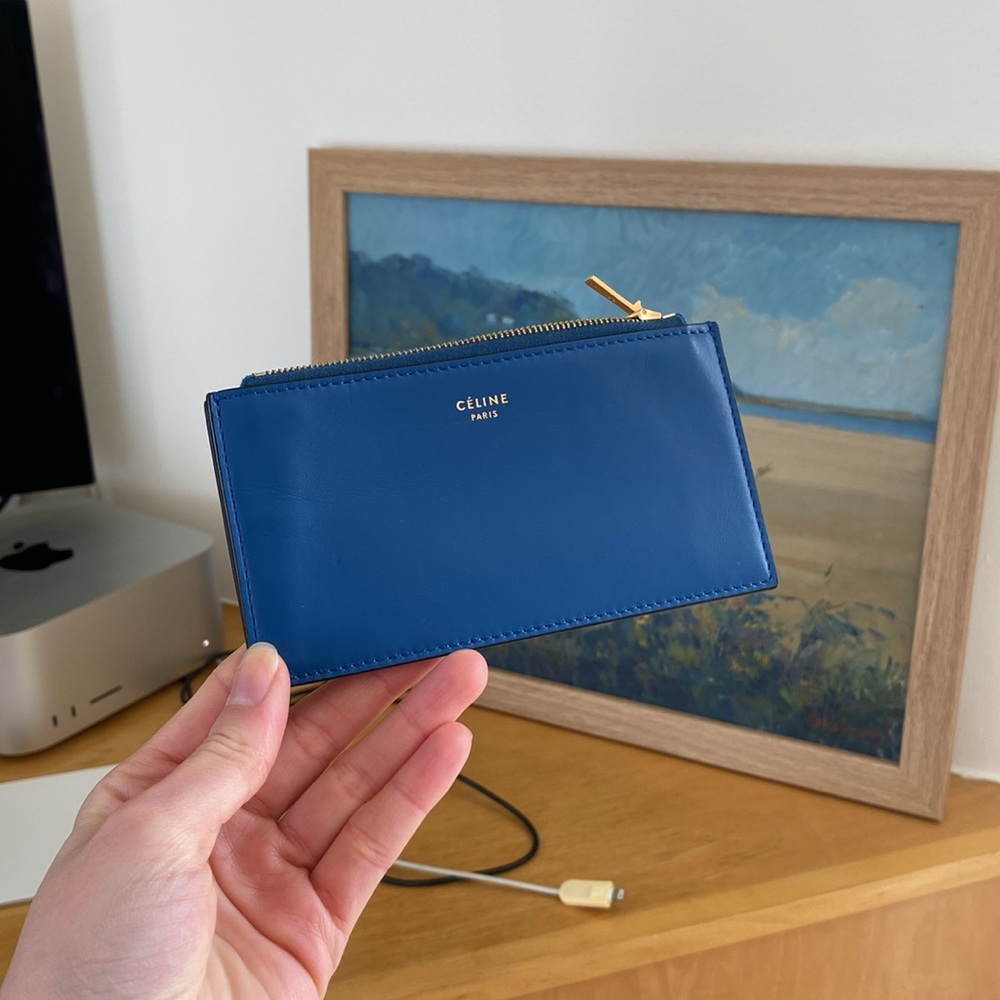 Celine Blue Leather Zip Wallet - Picture 2 of 12